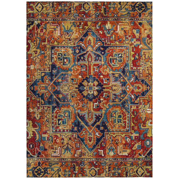 Homeroots 8' X 10' Red Orange And Blue Oriental Washable Non Skid Indoor Outdoor Area Rug Paprika Polyester 563787