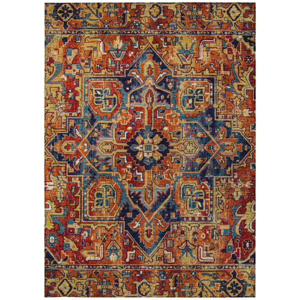 Homeroots 9' X 12' Red Orange And Blue Oriental Washable Non Skid Indoor Outdoor Area Rug Paprika Polyester 563788