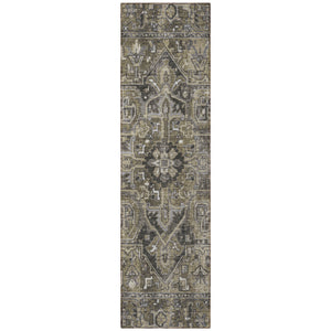Homeroots 8' Runner Taupe And Dark Taupe Oriental Washable Non Skid Indoor Outdoor Runner Rug Taupe Polyester 563791