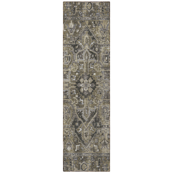 Homeroots 8' Runner Taupe And Dark Taupe Oriental Washable Non Skid Indoor Outdoor Runner Rug Taupe Polyester 563791