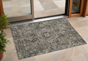Homeroots 8' Runner Artichoke Green Oriental Washable Rug - Stylish Stain Resistant Non-skid For Indoors & Outdoors 3' X 5' Polyester 563793