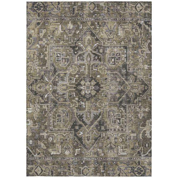 Homeroots 8' Runner Artichoke Green Oriental Washable Rug - Stylish Stain Resistant Non-skid For Indoors & Outdoors 3' X 5' Polyester 563793