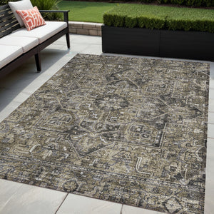 Homeroots 5' X 8' Taupe And Dark Taupe Oriental Washable Non Skid Indoor Outdoor Area Rug Taupe Polyester 563794