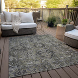 Homeroots 5' X 8' Taupe And Dark Taupe Oriental Washable Non Skid Indoor Outdoor Area Rug Taupe Polyester 563794