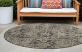 Homeroots 8' Round Taupe And Dark Taupe Round Oriental Washable Non Skid Indoor Outdoor Area Rug Taupe Polyester 563795