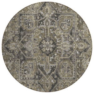 HomeRoots 5' Timeless Artichoke Green Oriental Area Rug - Washable, Non-Skid, Indoor/Outdoor Versatility 8' Round 563795