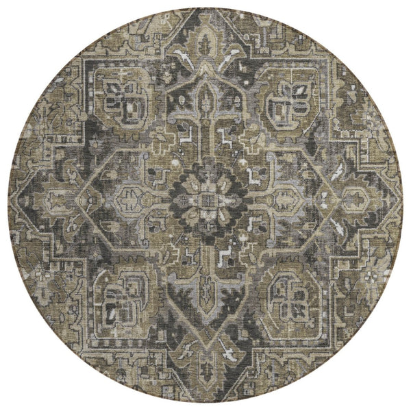 HomeRoots 5' Timeless Artichoke Green Oriental Area Rug - Washable, Non-Skid, Indoor/Outdoor Versatility 8' Round 563795