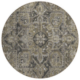 Homeroots 8' Round Taupe And Dark Taupe Round Oriental Washable Non Skid Indoor Outdoor Area Rug Taupe Polyester 563795