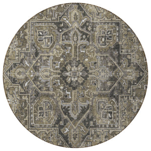 HomeRoots 5' Timeless Artichoke Green Oriental Area Rug - Washable, Non-Skid, Indoor/Outdoor Versatility 8' Round 563795