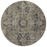 Homeroots 8' Round Taupe And Dark Taupe Round Oriental Washable Non Skid Indoor Outdoor Area Rug Taupe Polyester 563795