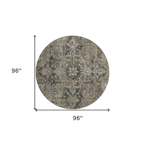 HomeRoots 5' Timeless Artichoke Green Oriental Area Rug - Washable, Non-Skid, Indoor/Outdoor Versatility 8' Round 563795