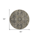 Homeroots 8' Round Taupe And Dark Taupe Round Oriental Washable Non Skid Indoor Outdoor Area Rug Taupe Polyester 563795