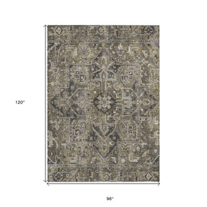 Homeroots 8' X 10' Taupe And Dark Taupe Oriental Washable Non Skid Indoor Outdoor Area Rug Taupe Polyester 563796