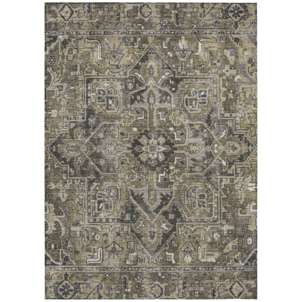 HomeRoots 5' Timeless Artichoke Green Oriental Area Rug - Washable, Non-Skid, Indoor/Outdoor Versatility 8' X 10' 563796