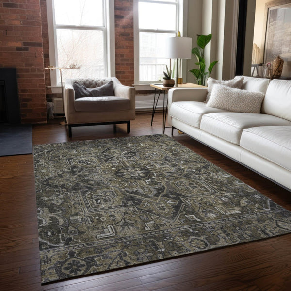 HomeRoots 5' Timeless Artichoke Green Oriental Area Rug - Washable, Non-Skid, Indoor/Outdoor Versatility 8' X 10' 563796