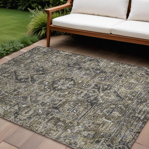Homeroots 8' Runner Artichoke Green Oriental Washable Rug - Stylish Stain Resistant Non-skid For Indoors & Outdoors 9' X 12' Polyester 563797