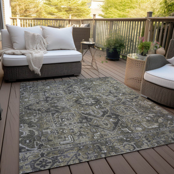 Homeroots 8' Runner Artichoke Green Oriental Washable Rug - Stylish Stain Resistant Non-skid For Indoors & Outdoors 9' X 12' Polyester 563797