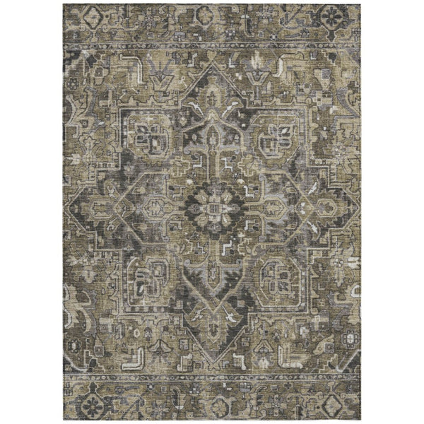 HomeRoots 5' Timeless Artichoke Green Oriental Area Rug - Washable, Non-Skid, Indoor/Outdoor Versatility 10' X 14' 563798