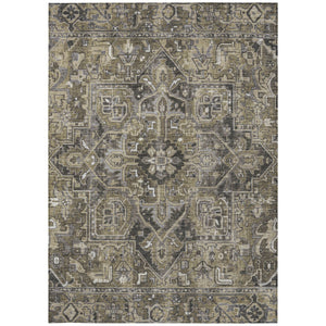 Homeroots 8' Runner Artichoke Green Oriental Washable Rug - Stylish Stain Resistant Non-skid For Indoors & Outdoors 10' X 14' Polyester 563798