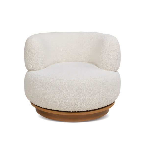 English Elm Jennifer Taylor Home - Fuji Ivory White Boucle 360° Swivel Low Barrel Accent Chair with Solid Rubberwood Base, Lounge-Friendly B2719P238262