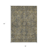 Homeroots 3' X 5' Dark Moss Green And Gray Oriental Washable Non Skid Indoor Outdoor Area Rug Chocolate Polyester 563802