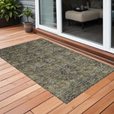 Homeroots 3' X 5' Dark Moss Green And Gray Oriental Washable Non Skid Indoor Outdoor Area Rug Chocolate Polyester 563802