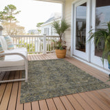 Homeroots 3' X 5' Dark Moss Green And Gray Oriental Washable Non Skid Indoor Outdoor Area Rug Chocolate Polyester 563802