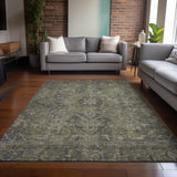 Homeroots 3' X 5' Dark Moss Green And Gray Oriental Washable Non Skid Indoor Outdoor Area Rug Chocolate Polyester 563802