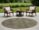 Homeroots 8' Round Dark Moss Green And Gray Round Oriental Washable Non Skid Indoor Outdoor Area Rug Chocolate Polyester 563804