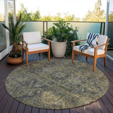 Homeroots 8' Round Dark Moss Green And Gray Round Oriental Washable Non Skid Indoor Outdoor Area Rug Chocolate Polyester 563804