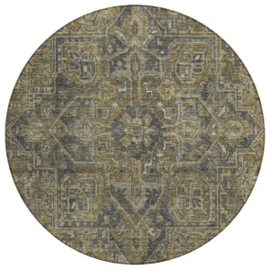 HomeRoots 5' Gray Oriental Area Rug - Stylish, Washable Design for Indoor and Outdoor High-Traffic Spaces 8' Round 563804