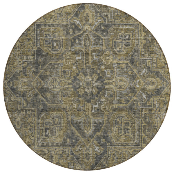HomeRoots 5' Gray Oriental Area Rug - Stylish, Washable Design for Indoor and Outdoor High-Traffic Spaces 8' Round 563804
