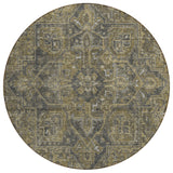 Homeroots 8' Round Dark Moss Green And Gray Round Oriental Washable Non Skid Indoor Outdoor Area Rug Chocolate Polyester 563804