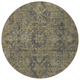 Homeroots 8' Round Dark Moss Green And Gray Round Oriental Washable Non Skid Indoor Outdoor Area Rug Chocolate Polyester 563804