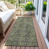 Homeroots 8' Runner Moss Green And Gray Oriental Washable Non Skid Indoor Outdoor Runner Rug Green Polyester 563809