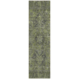 Homeroots 8' Runner Moss Green And Gray Oriental Washable Non Skid Indoor Outdoor Runner Rug Green Polyester 563809