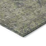 Homeroots 8' Runner Moss Green And Gray Oriental Washable Non Skid Indoor Outdoor Runner Rug Green Polyester 563809