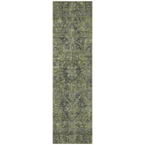 Homeroots 8' Runner Moss Green And Gray Oriental Washable Non Skid Indoor Outdoor Runner Rug Green Polyester 563809