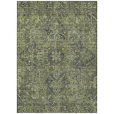 Homeroots 3' X 5' Moss Green And Gray Oriental Washable Non Skid Indoor Outdoor Area Rug Green Polyester 563811