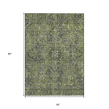 Homeroots 3' X 5' Moss Green And Gray Oriental Washable Non Skid Indoor Outdoor Area Rug Green Polyester 563811