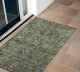 Homeroots 3' X 5' Moss Green And Gray Oriental Washable Non Skid Indoor Outdoor Area Rug Green Polyester 563811