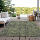 Homeroots 3' X 5' Moss Green And Gray Oriental Washable Non Skid Indoor Outdoor Area Rug Green Polyester 563811