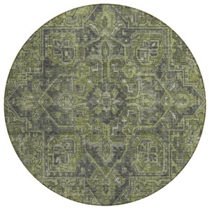 HomeRoots 5' Gray Oriental Area Rug - Stylish, Washable Design for Indoor and Outdoor High-Traffic Spaces 8' Round 563813