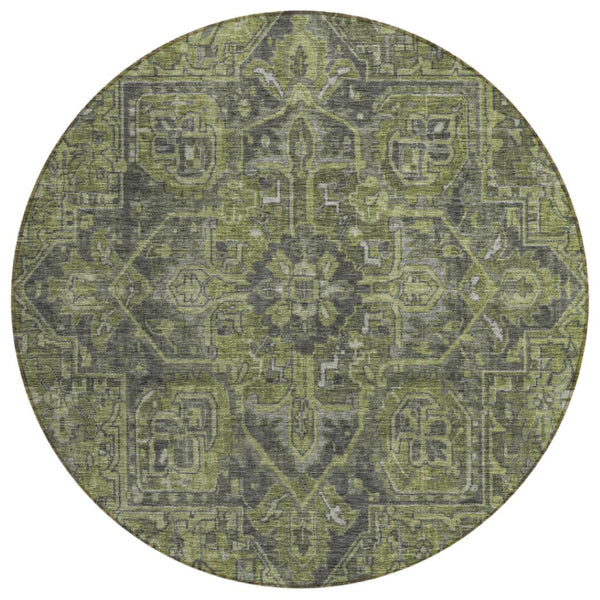 HomeRoots 5' Gray Oriental Area Rug - Stylish, Washable Design for Indoor and Outdoor High-Traffic Spaces 8' Round 563813