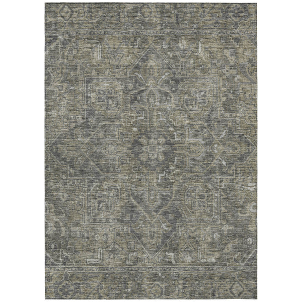 Homeroots 5' X 8' Brown And Black Oriental Washable Non Skid Indoor Outdoor Area Rug Mocha Polyester 563821