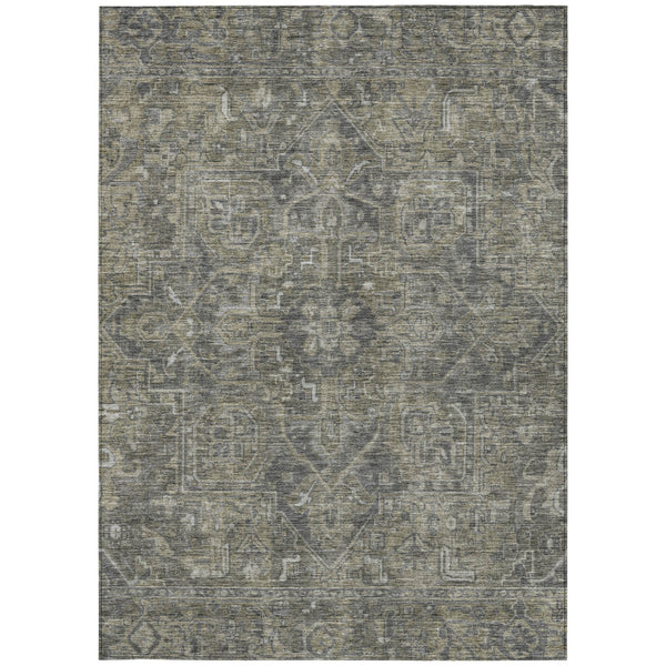 Homeroots 5' X 8' Brown And Black Oriental Washable Non Skid Indoor Outdoor Area Rug Mocha Polyester 563821