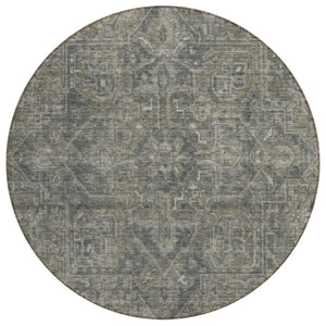 HomeRoots 5' Gray Oriental Area Rug - Stylish, Washable Design for Indoor and Outdoor High-Traffic Spaces 8' Round 563822