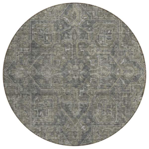 HomeRoots 5' Gray Oriental Area Rug - Stylish, Washable Design for Indoor and Outdoor High-Traffic Spaces 8' Round 563822