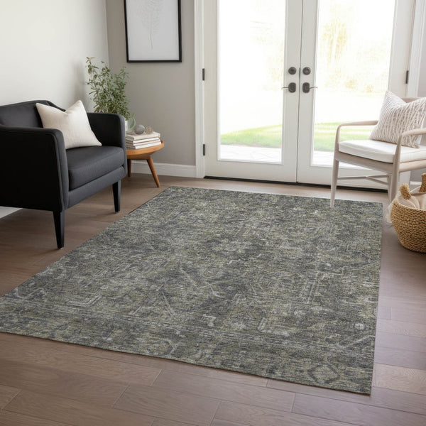 HomeRoots 5' Gray Oriental Area Rug - Stylish, Washable Design for Indoor and Outdoor High-Traffic Spaces 10' X 14' 563825
