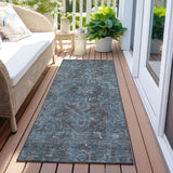 Homeroots 8' Runner Navy And Black Oriental Washable Non Skid Indoor Outdoor Runner Rug Navy Polyester 563827